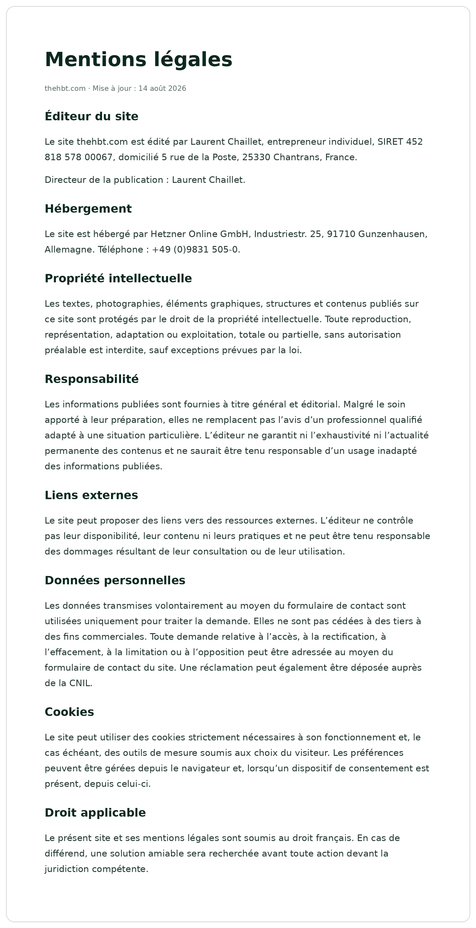 Mentions légales complètes de thehbt.com